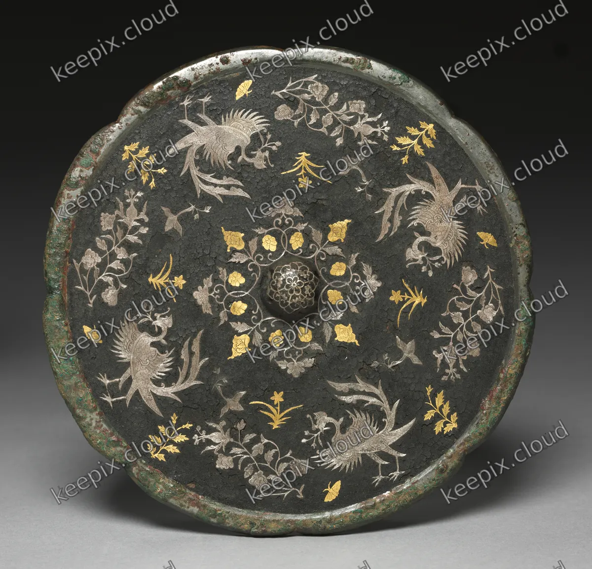 Mirror with Phoenixes, Birds, Butterflies, and Floral Sprays