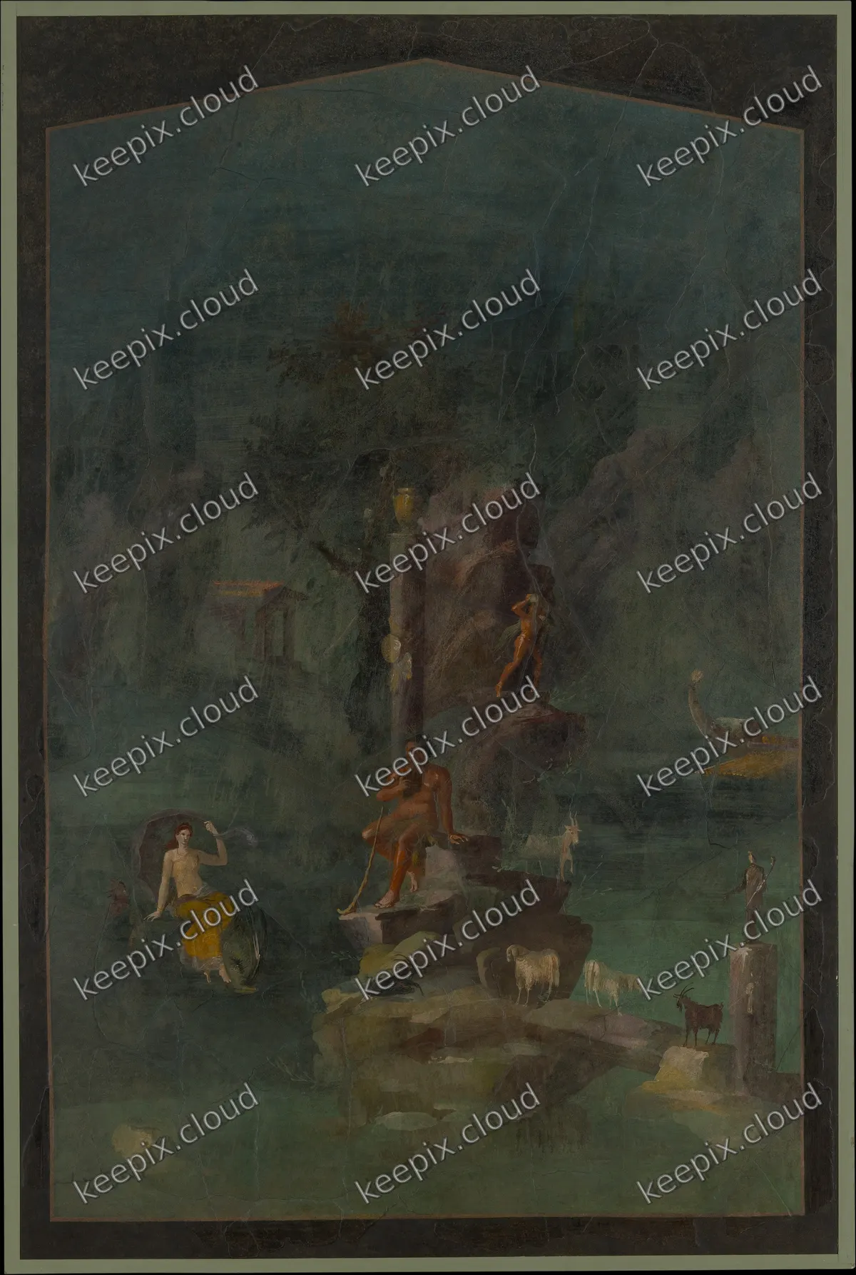 Wall painting: Polyphemus and Galatea in a landscape, from the imperial villa at Boscotrecase
