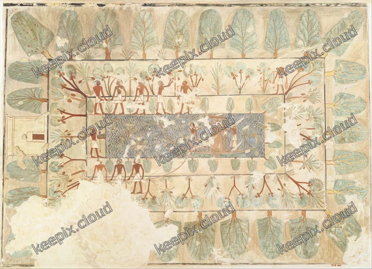 Deceased Being Towed in a Boat, Tomb of Rekhmire