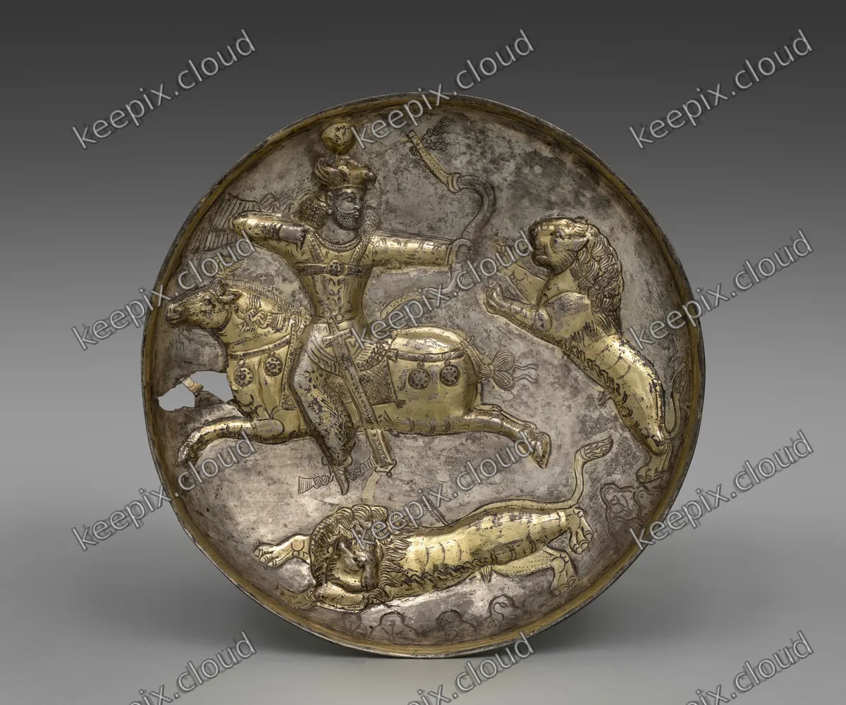 Dish with King Hormizd II or Hormizd III Hunting Lions