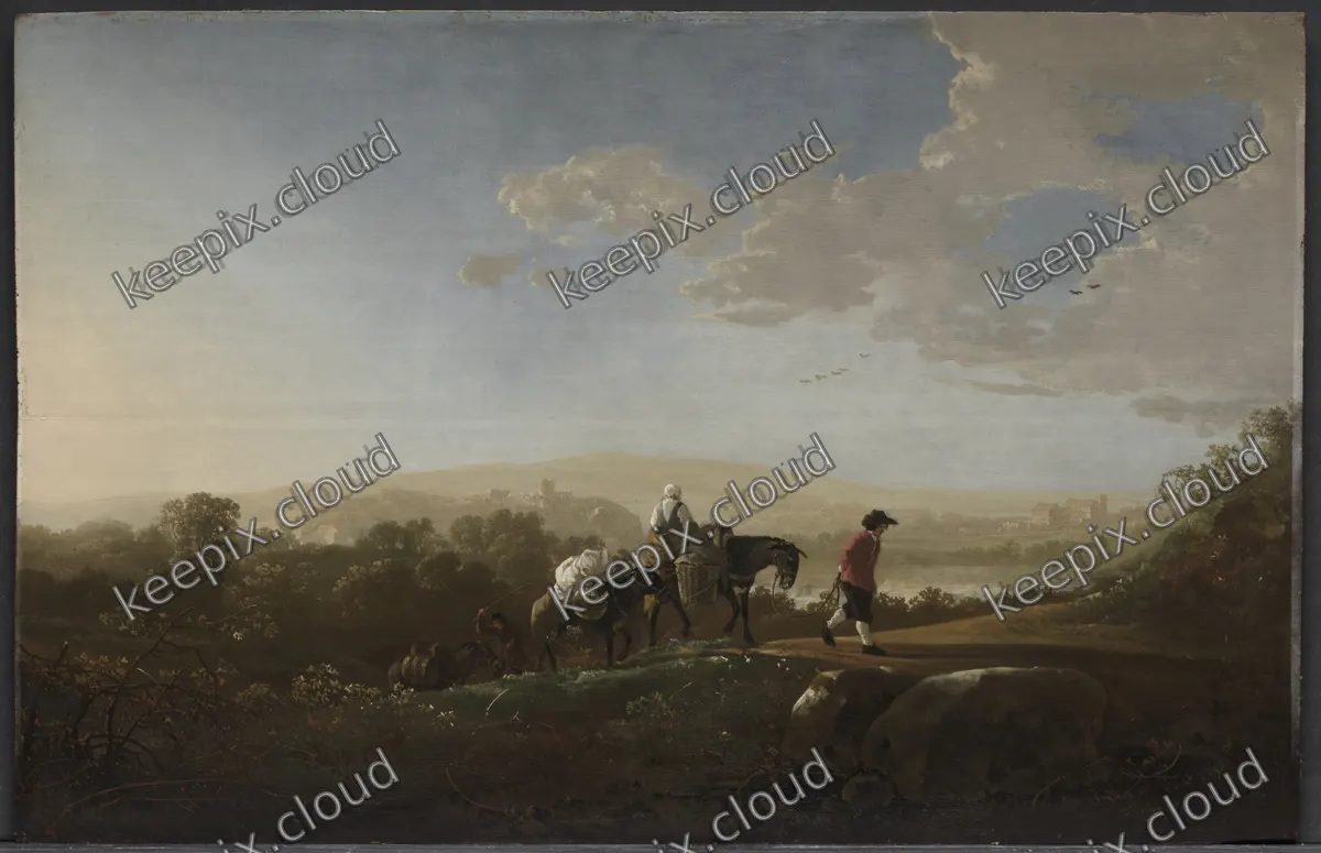 Travelers in Hilly Countryside