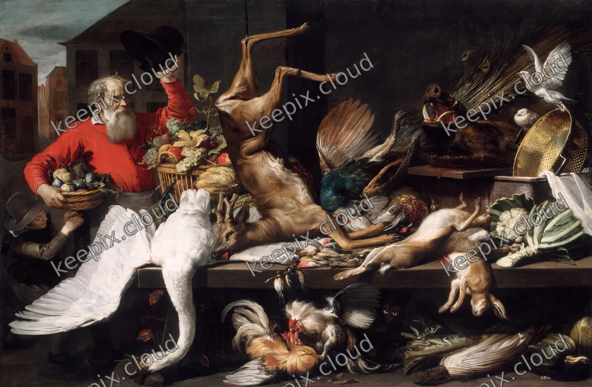 Still Life with Dead Game, Fruits, and Vegetables in a Market